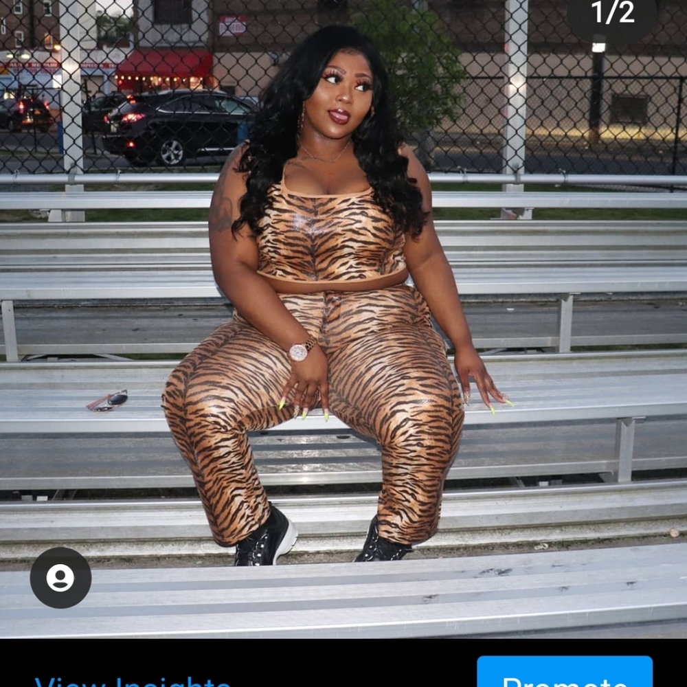 PLT Tiger striped leather pants and top